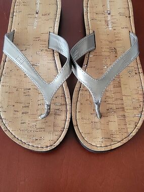 Tommy Hilfiger Sandals, 7 M, Silver & Cork.
